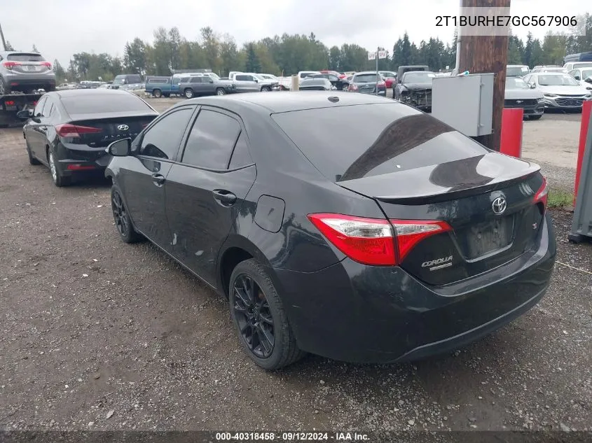 2016 Toyota Corolla L/Le/Le Pls/Prm/S/S Pls VIN: 2T1BURHE7GC567906 Lot: 40318458