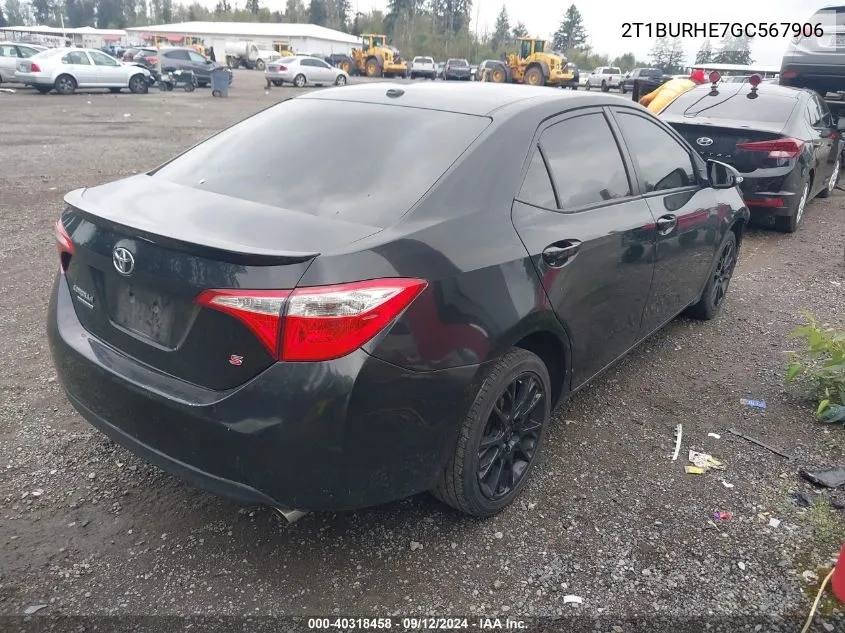 2016 Toyota Corolla L/Le/Le Pls/Prm/S/S Pls VIN: 2T1BURHE7GC567906 Lot: 40318458