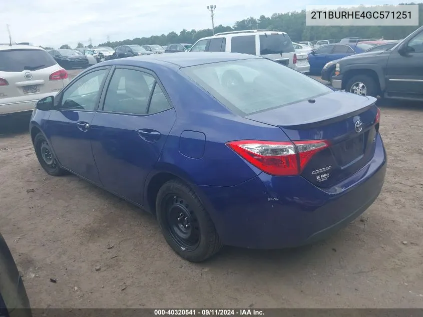 2016 Toyota Corolla S VIN: 2T1BURHE4GC571251 Lot: 40320541