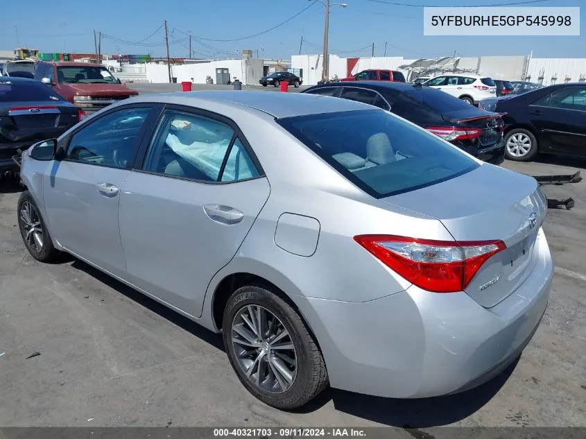 2016 Toyota Corolla Le Plus VIN: 5YFBURHE5GP545998 Lot: 40321703