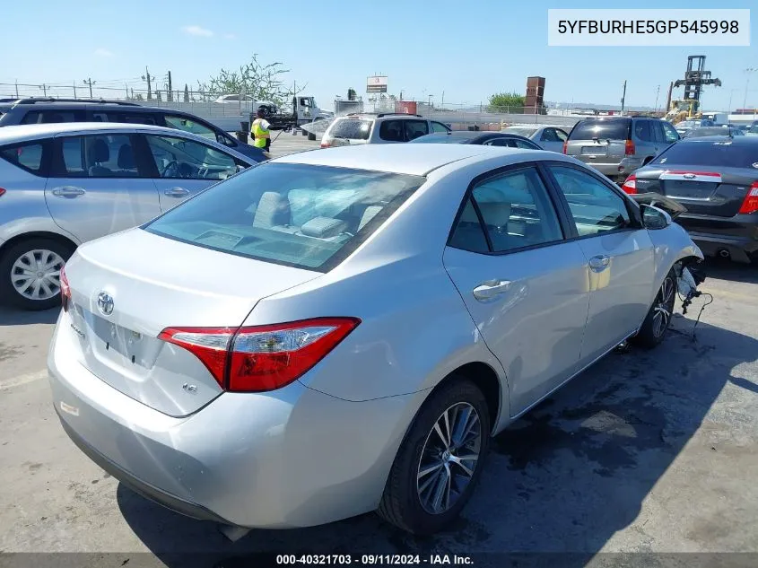 5YFBURHE5GP545998 2016 Toyota Corolla Le Plus