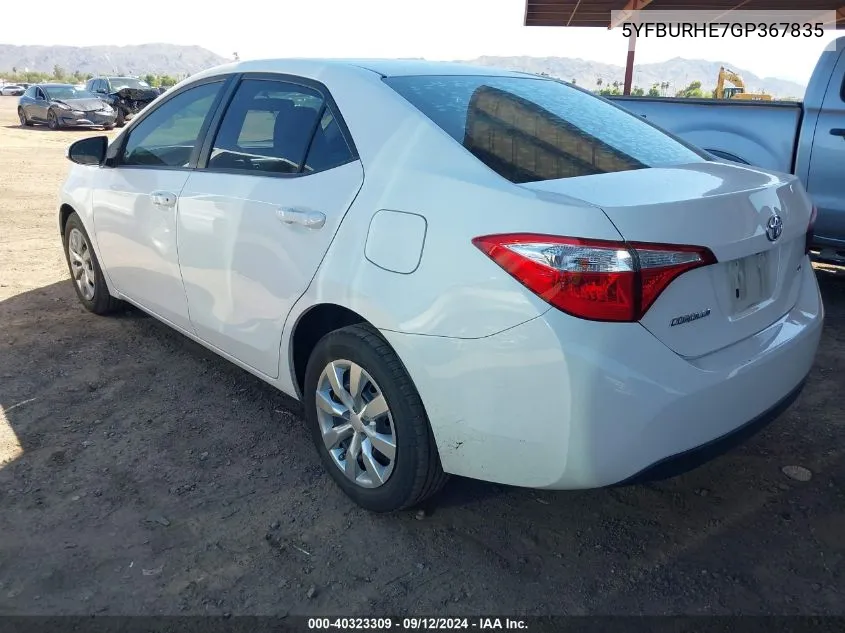 2016 Toyota Corolla Le VIN: 5YFBURHE7GP367835 Lot: 40323309