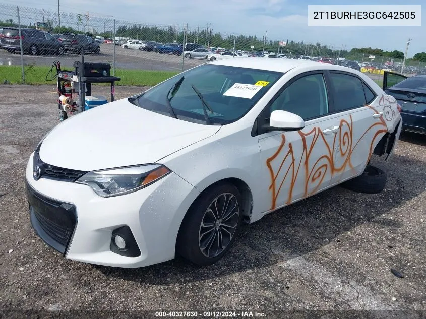 2016 Toyota Corolla L/Le/Le Pls/Prm/S/S Pls VIN: 2T1BURHE3GC642505 Lot: 40327630