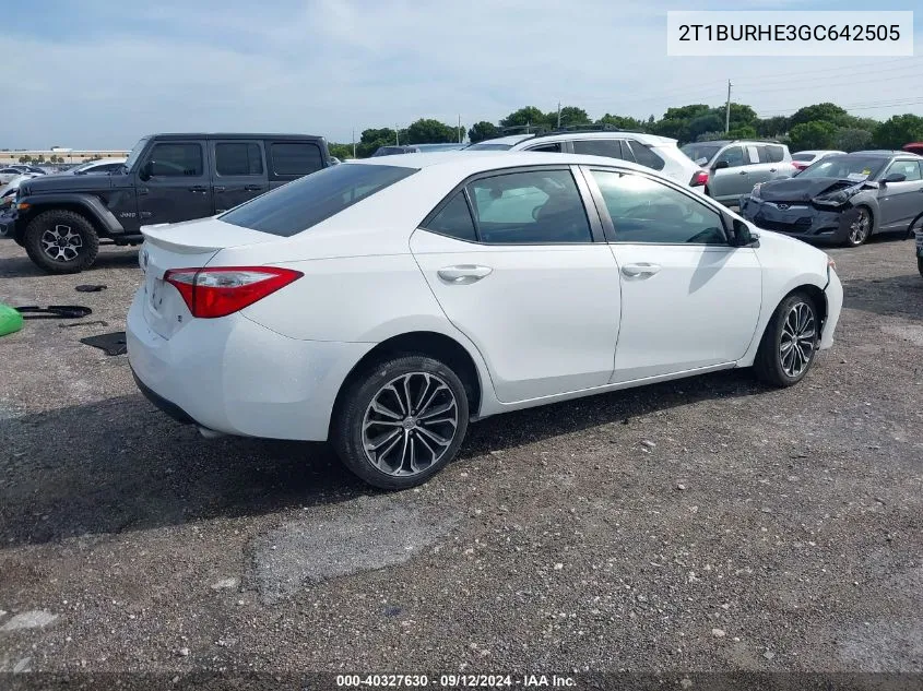 2016 Toyota Corolla L/Le/Le Pls/Prm/S/S Pls VIN: 2T1BURHE3GC642505 Lot: 40327630