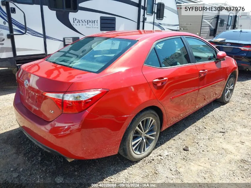 2016 Toyota Corolla Le Plus VIN: 5YFBURHE3GP437976 Lot: 40329068