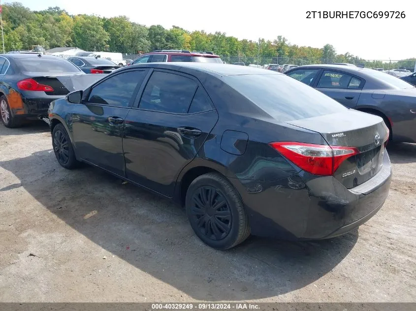 2016 Toyota Corolla Le VIN: 2T1BURHE7GC699726 Lot: 40329249