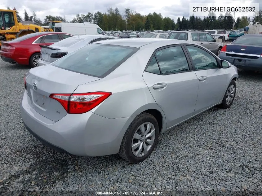 2016 Toyota Corolla Le VIN: 2T1BURHE1GC652532 Lot: 40340153