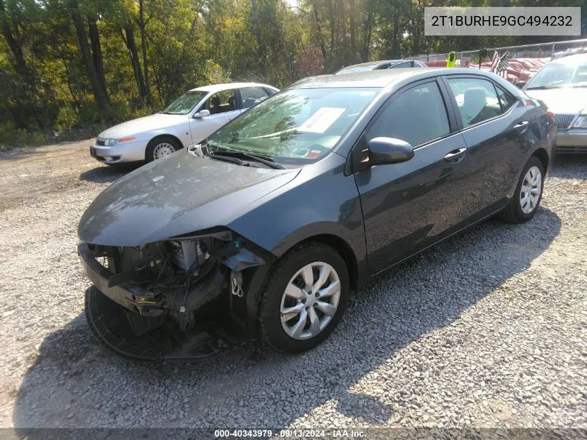 2016 Toyota Corolla Le VIN: 2T1BURHE9GC494232 Lot: 40343979