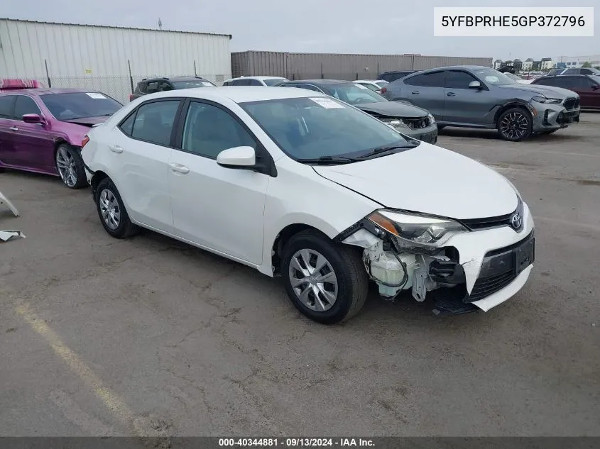 2016 Toyota Corolla Eco/Eco Plus/Eco Premium VIN: 5YFBPRHE5GP372796 Lot: 40344881