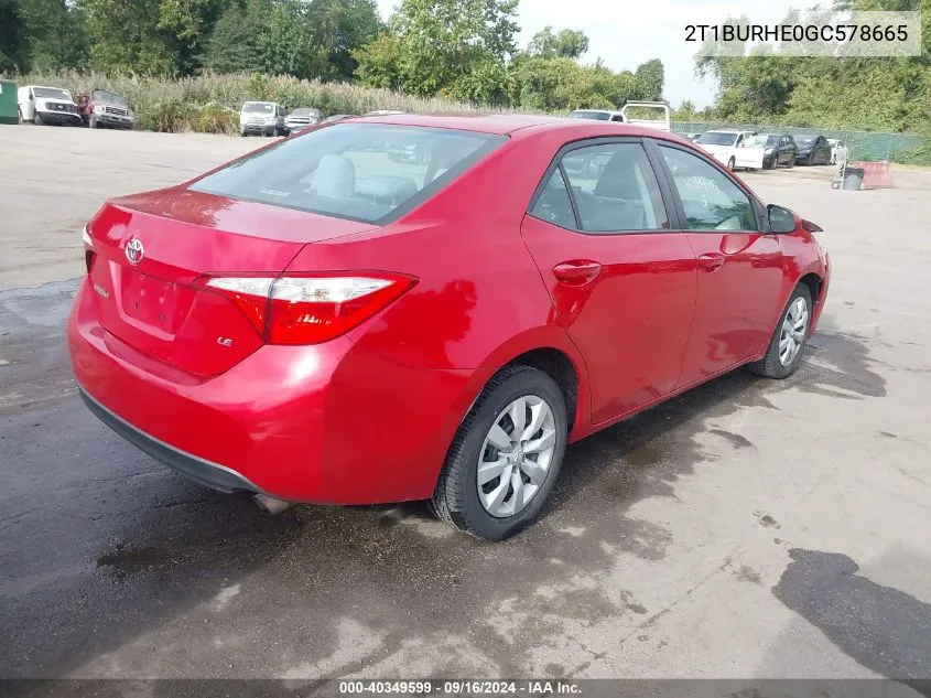 2016 Toyota Corolla Le VIN: 2T1BURHE0GC578665 Lot: 40349599