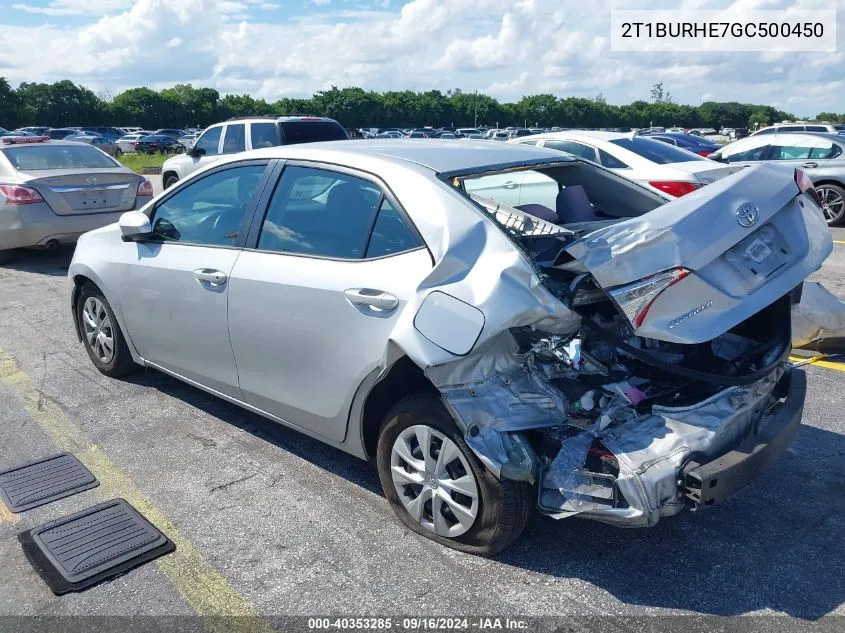 2016 Toyota Corolla L VIN: 2T1BURHE7GC500450 Lot: 40353285