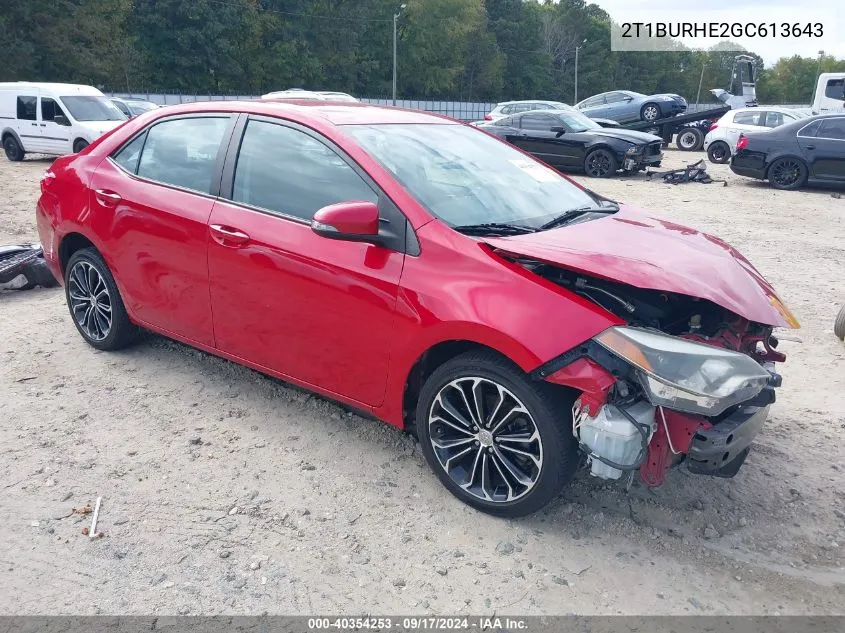 2016 Toyota Corolla S Plus VIN: 2T1BURHE2GC613643 Lot: 40354253