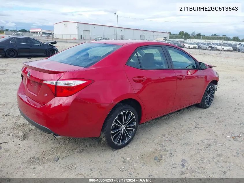 2016 Toyota Corolla S Plus VIN: 2T1BURHE2GC613643 Lot: 40354253