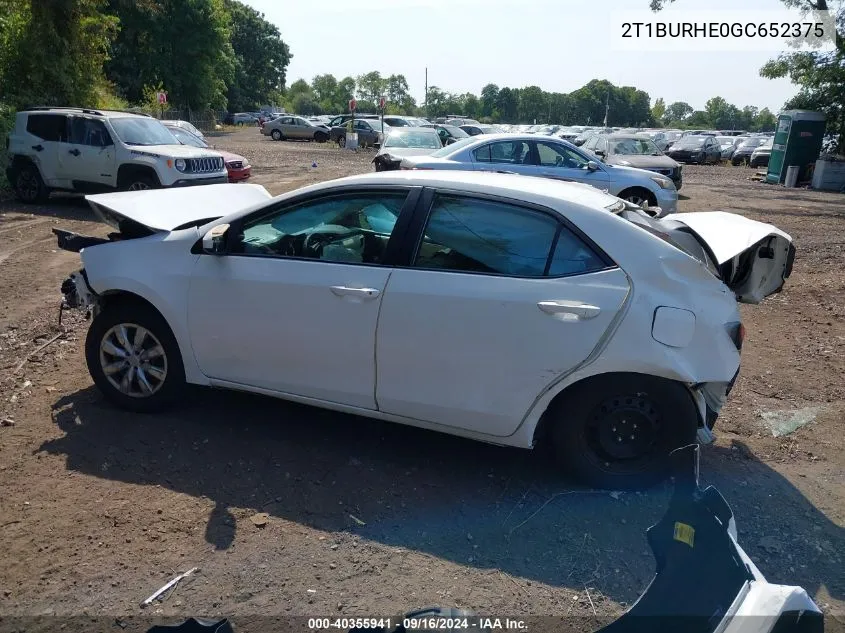 2016 Toyota Corolla Le VIN: 2T1BURHE0GC652375 Lot: 40355941