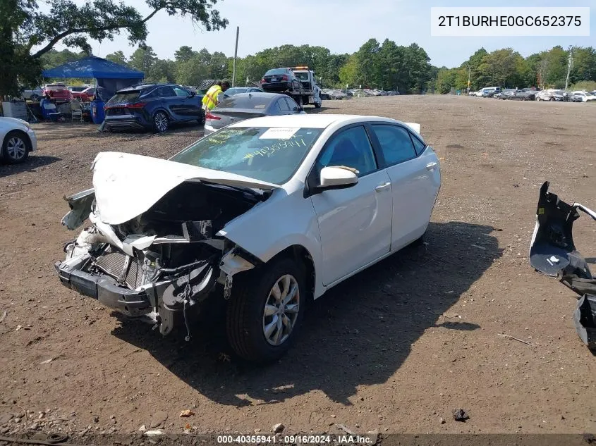 2016 Toyota Corolla Le VIN: 2T1BURHE0GC652375 Lot: 40355941