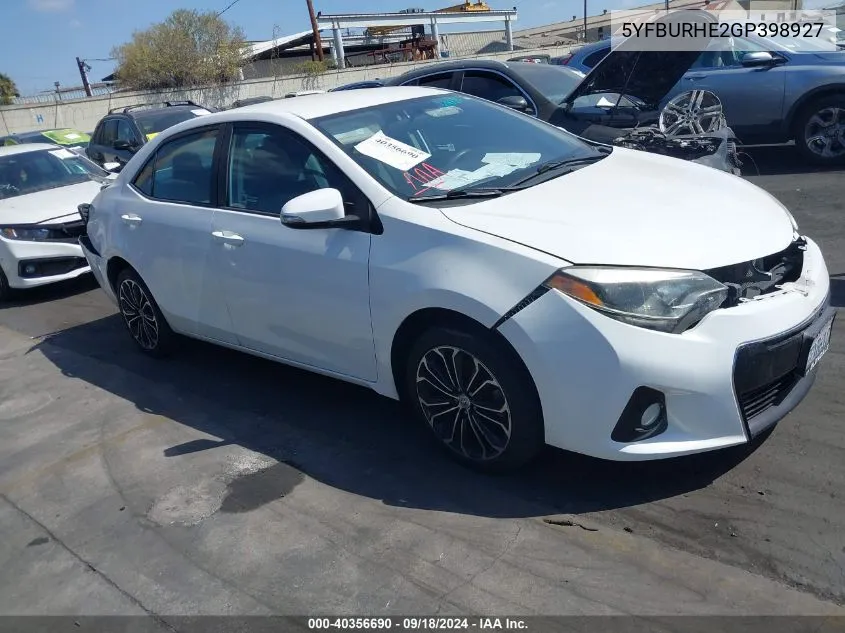 2016 Toyota Corolla S Plus VIN: 5YFBURHE2GP398927 Lot: 40356690