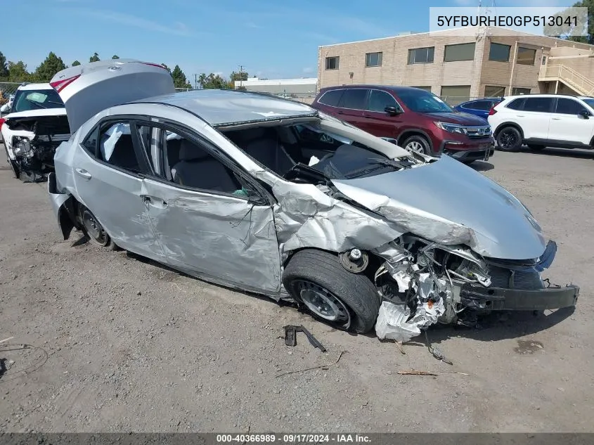 2016 Toyota Corolla Le VIN: 5YFBURHE0GP513041 Lot: 40366989