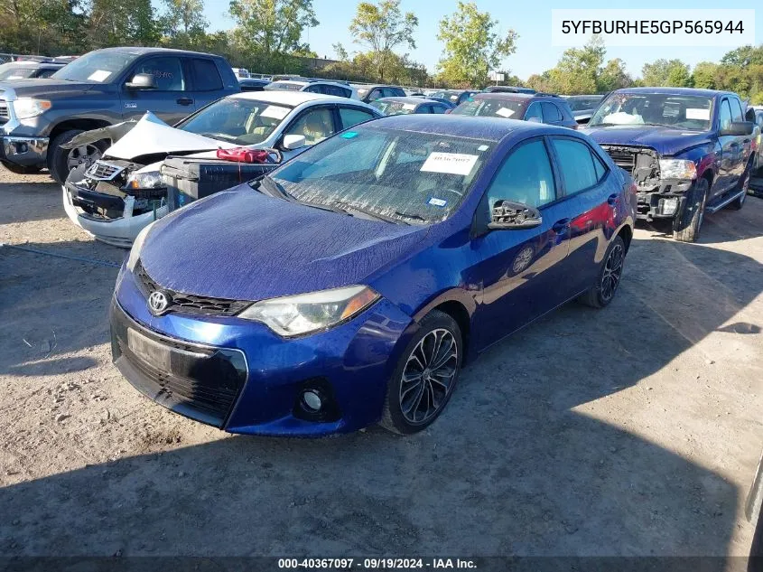 2016 Toyota Corolla S Plus VIN: 5YFBURHE5GP565944 Lot: 40367097