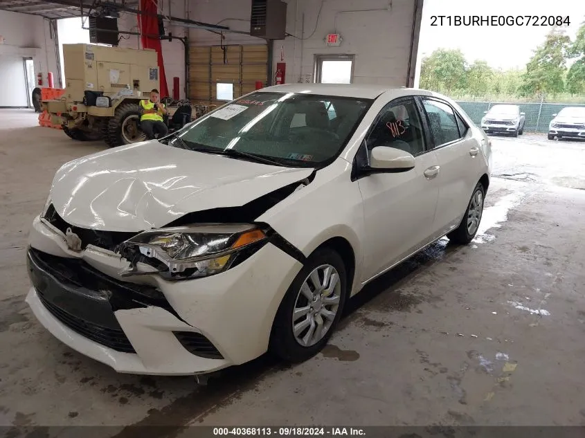 2016 Toyota Corolla Le VIN: 2T1BURHE0GC722084 Lot: 40368113