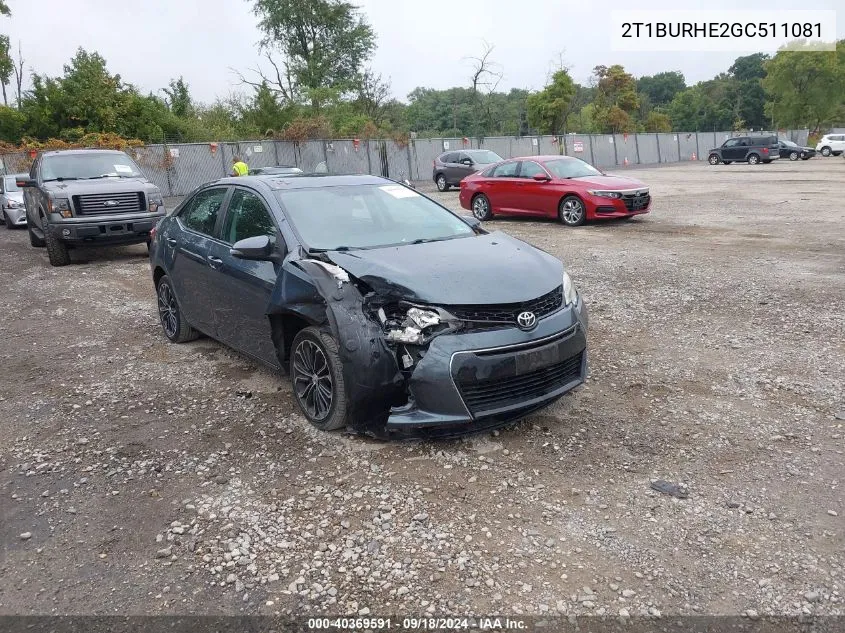 2016 Toyota Corolla L/Le/Le Pls/Prm/S/S Pls VIN: 2T1BURHE2GC511081 Lot: 40369591