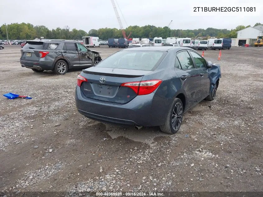 2016 Toyota Corolla L/Le/Le Pls/Prm/S/S Pls VIN: 2T1BURHE2GC511081 Lot: 40369591