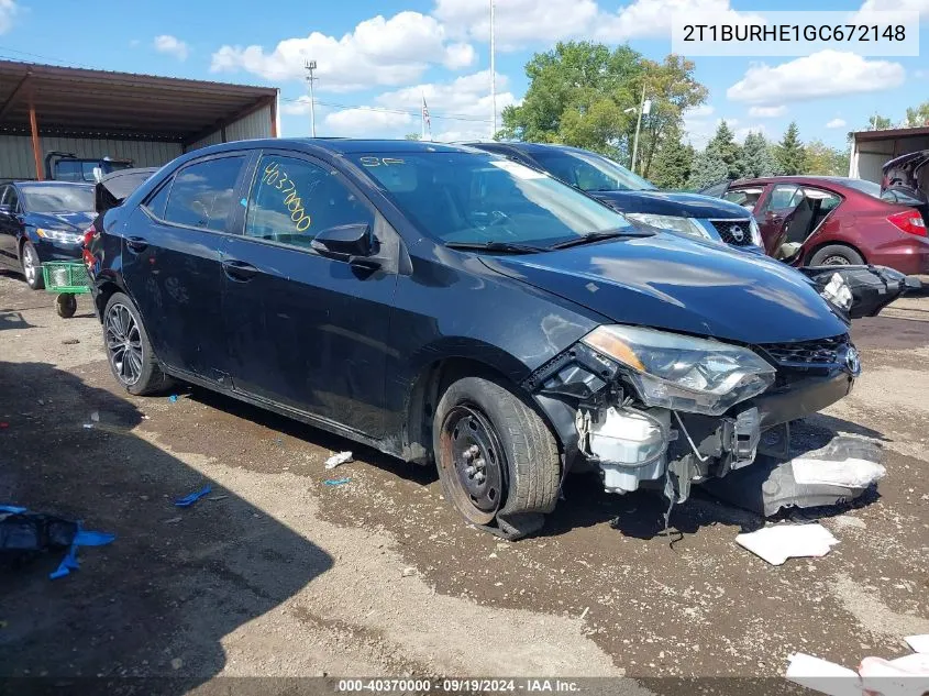 2016 Toyota Corolla S Plus VIN: 2T1BURHE1GC672148 Lot: 40370000