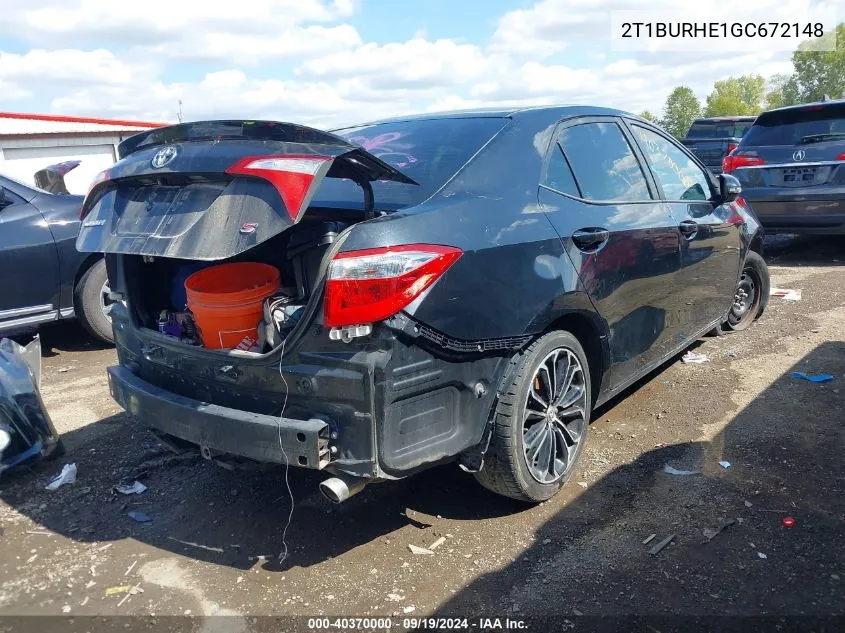 2016 Toyota Corolla S Plus VIN: 2T1BURHE1GC672148 Lot: 40370000