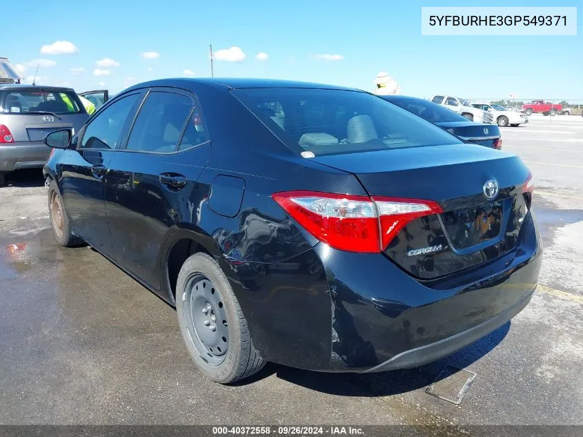 2016 Toyota Corolla Le VIN: 5YFBURHE3GP549371 Lot: 40372558