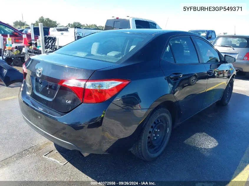 5YFBURHE3GP549371 2016 Toyota Corolla Le