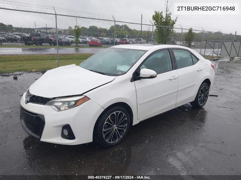 2016 Toyota Corolla S Plus VIN: 2T1BURHE2GC716948 Lot: 40376227