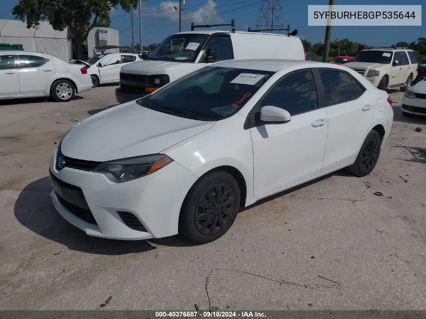 2016 Toyota Corolla L/Le/Le Pls/Prm/S/S Pls VIN: 5YFBURHE8GP535644 Lot: 40376687