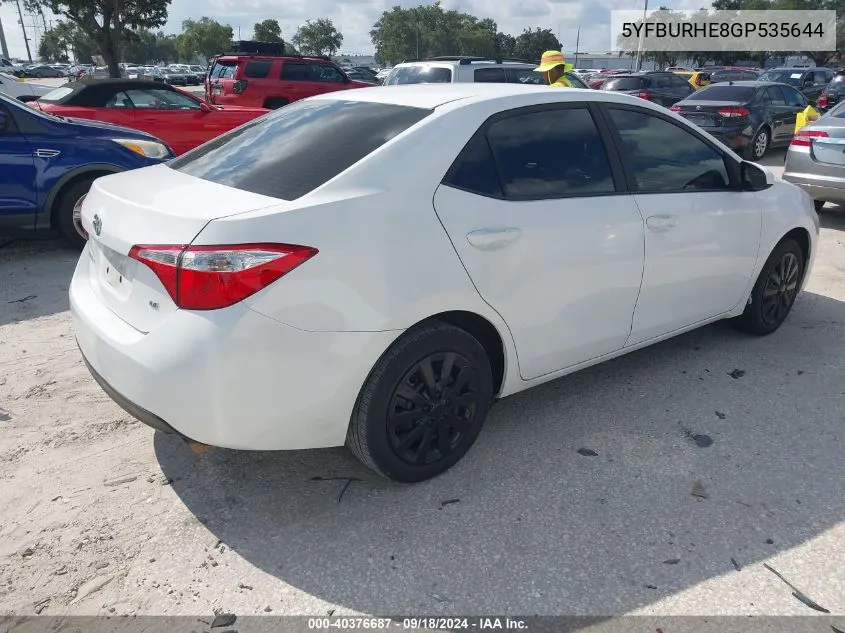 2016 Toyota Corolla L/Le/Le Pls/Prm/S/S Pls VIN: 5YFBURHE8GP535644 Lot: 40376687