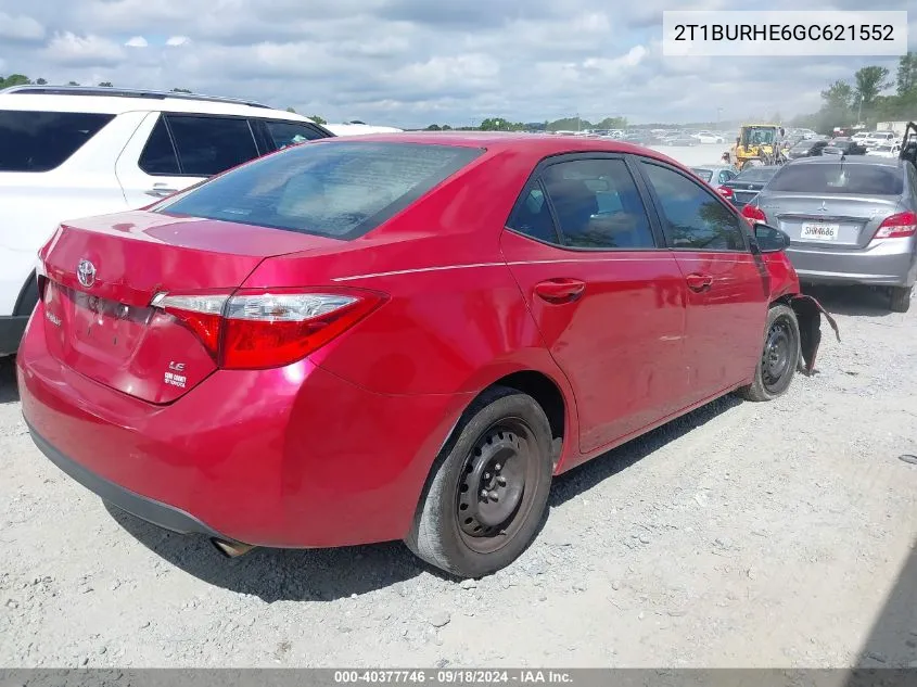 2016 Toyota Corolla Le VIN: 2T1BURHE6GC621552 Lot: 40377746