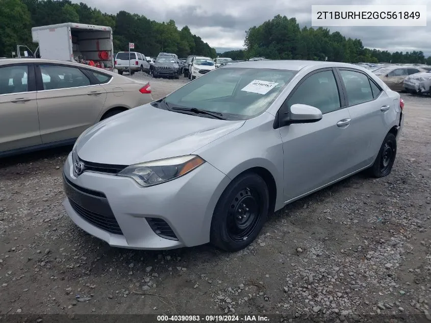 2T1BURHE2GC561849 2016 Toyota Corolla Le