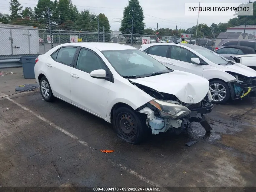 2016 Toyota Corolla Le VIN: 5YFBURHE6GP490302 Lot: 40394178