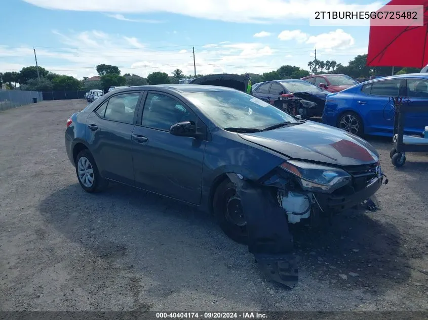 2016 Toyota Corolla Le VIN: 2T1BURHE5GC725482 Lot: 40404174