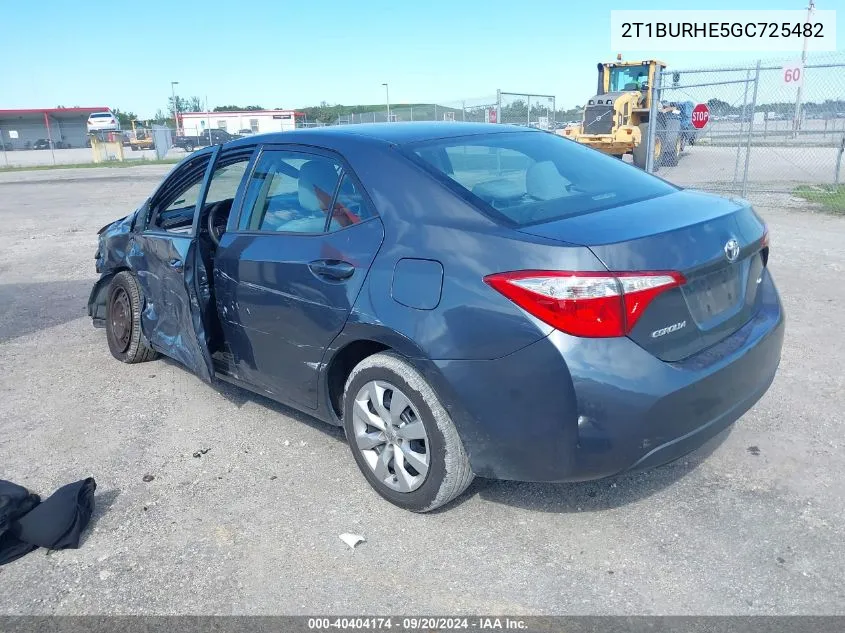 2016 Toyota Corolla Le VIN: 2T1BURHE5GC725482 Lot: 40404174