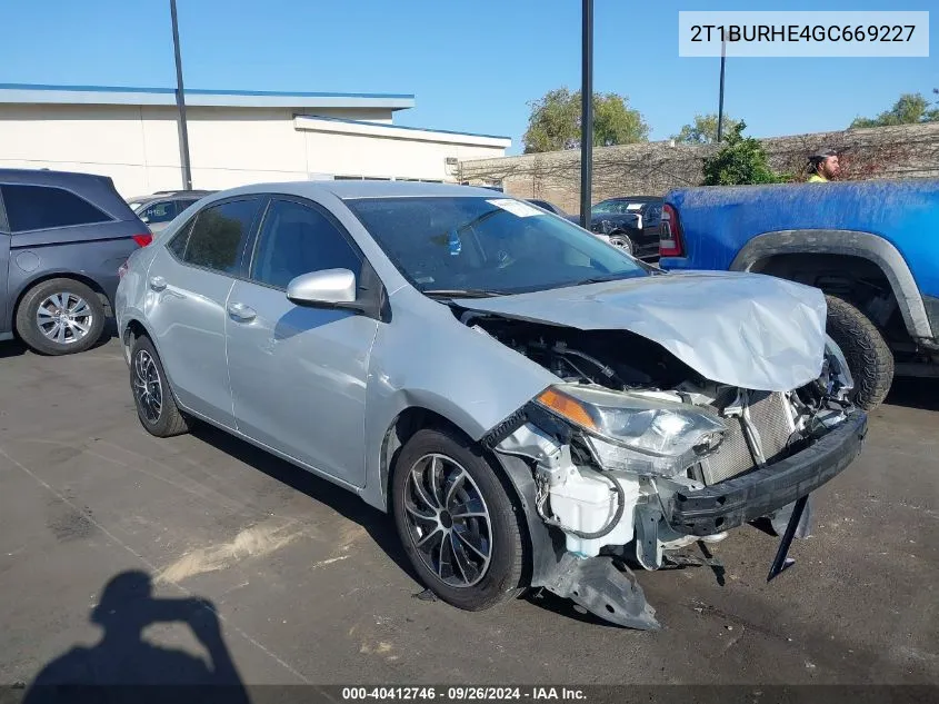 2016 Toyota Corolla Le VIN: 2T1BURHE4GC669227 Lot: 40412746