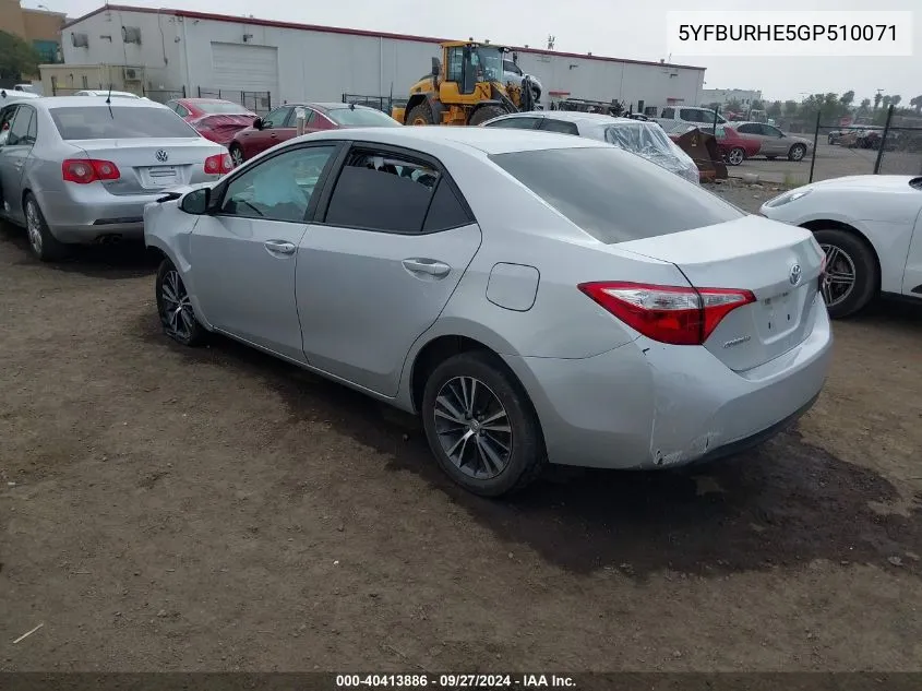 2016 Toyota Corolla Le Plus VIN: 5YFBURHE5GP510071 Lot: 40413886