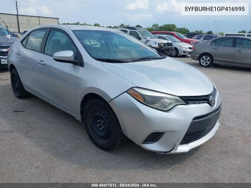 2016 Toyota Corolla Le VIN: 5YFBURHE1GP416995 Lot: 40417812