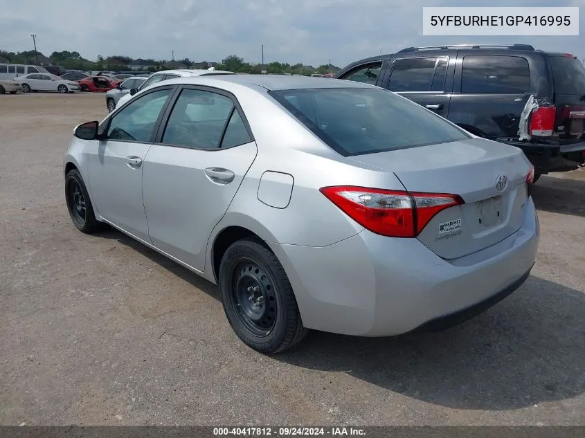 2016 Toyota Corolla Le VIN: 5YFBURHE1GP416995 Lot: 40417812