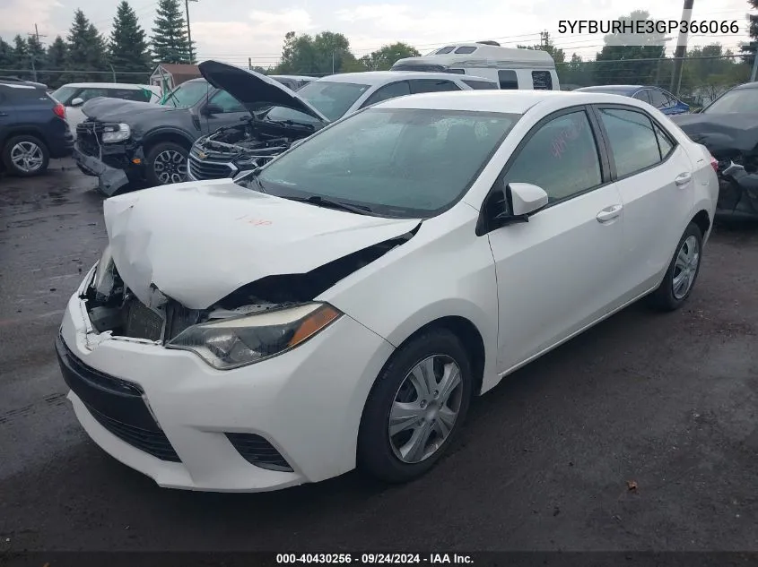 2016 Toyota Corolla Le VIN: 5YFBURHE3GP366066 Lot: 40430256