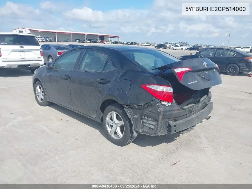 2016 Toyota Corolla L VIN: 5YFBURHE2GP514000 Lot: 40436438