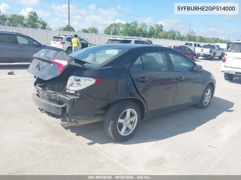 2016 Toyota Corolla L VIN: 5YFBURHE2GP514000 Lot: 40436438