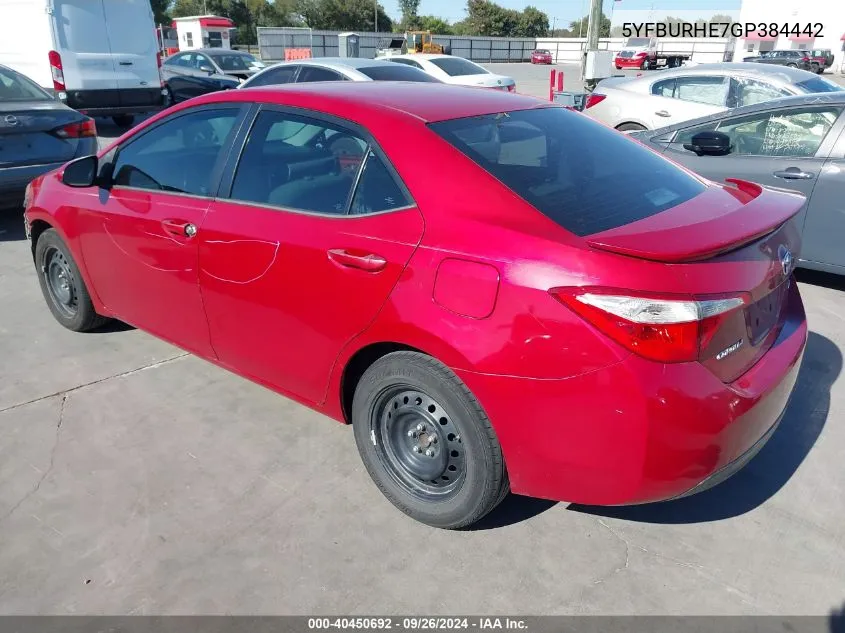 5YFBURHE7GP384442 2016 Toyota Corolla Le