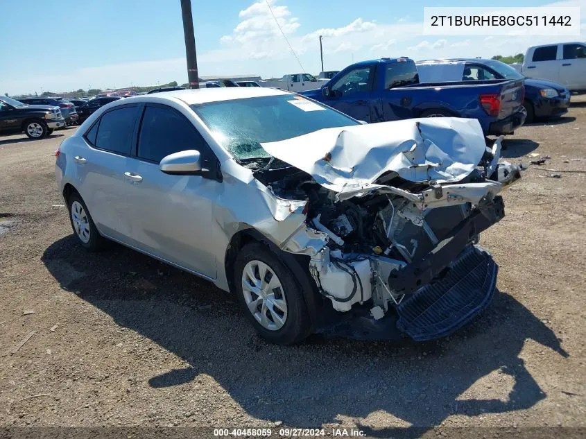 2016 Toyota Corolla L VIN: 2T1BURHE8GC511442 Lot: 40458059