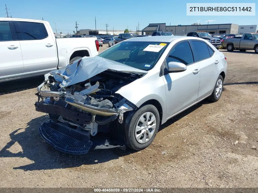 2016 Toyota Corolla L VIN: 2T1BURHE8GC511442 Lot: 40458059