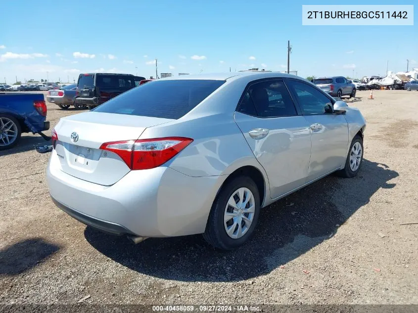 2016 Toyota Corolla L VIN: 2T1BURHE8GC511442 Lot: 40458059