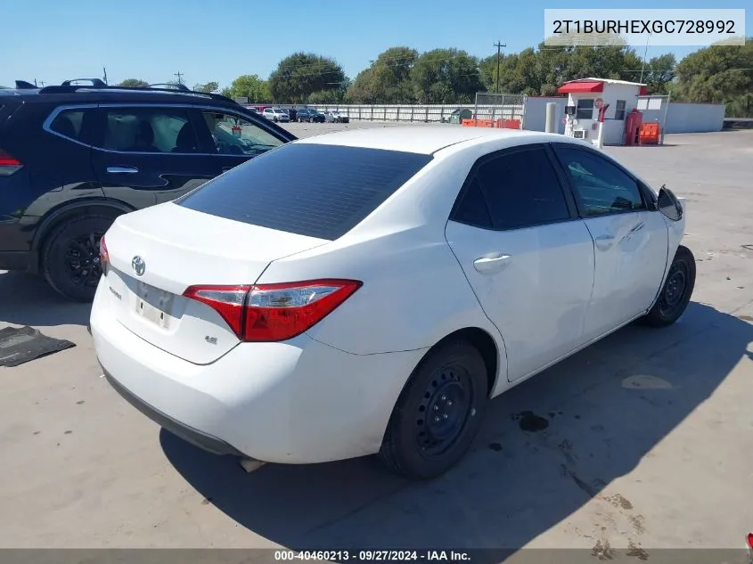 2016 Toyota Corolla Le VIN: 2T1BURHEXGC728992 Lot: 40460213