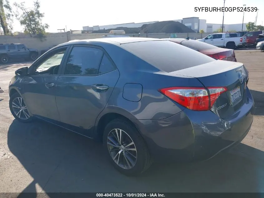 2016 Toyota Corolla Le Plus VIN: 5YFBURHE0GP524539 Lot: 40473522